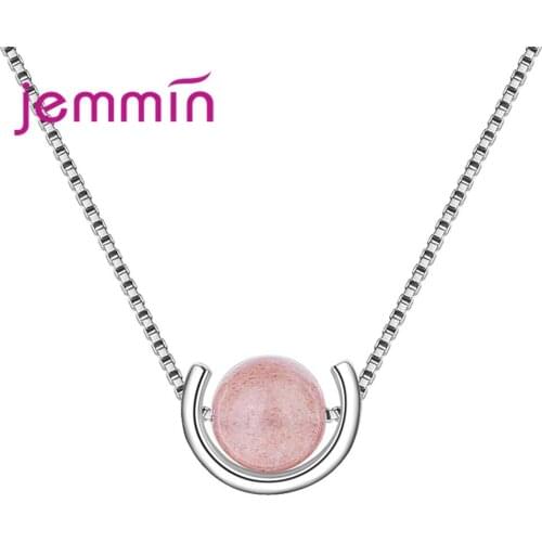 New Arrival Women Girls Party Jewelry 925 Sterling Silver Necklace With AAA Pink Round Crystal Birthday Jewelry Gift