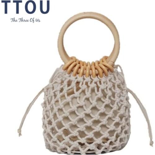Summer Bucket Straw Bags for Women 2021 Rattan Shoulder Bag Female Handmade Woven Beach Handbags Travel Message Totes Bag