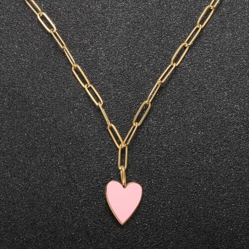 ZMFashion Necklace For Women Fashion Heart-shaped Pink Love Simple Clavicle Pendant Necklace Stainless Steel Choker Jewelry Gift