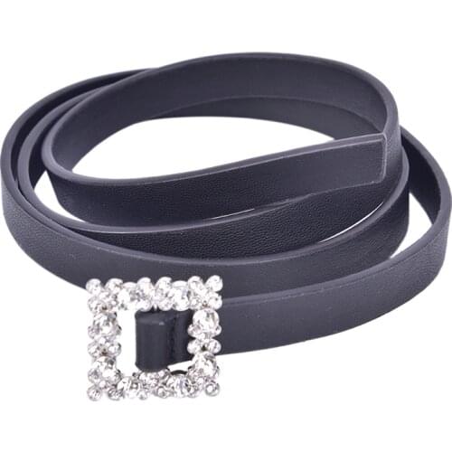 Black Rhinestone Leather Square Buckle Waist Belt Fashion Waistband