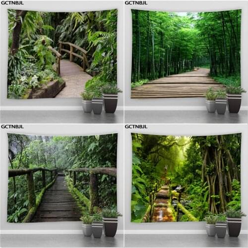 Forest Wooden Bridge Wall Hanging Tapestry Tropical Jungle Landscape Cheap Hippie Bohemian Large Tapestries Bedroom Home Decor