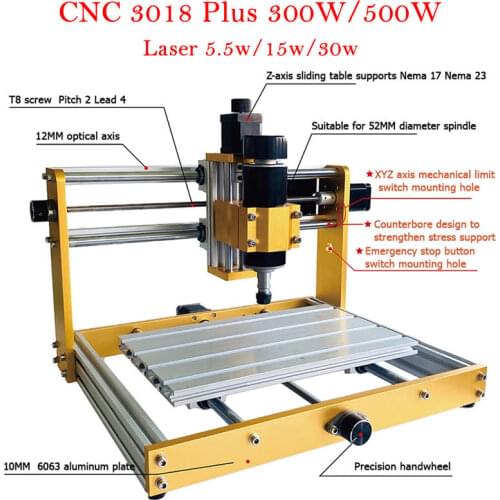 Mini CNC 3018 Plus 300W/500W Desktop Laser Machine 5.5W 15W 30W Laser Power Wood CNC Router Engraver Kit and Offline System