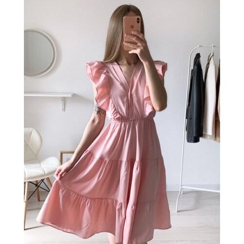 2021 High Waist V-neck Ruffled Sleeveless Dress Female Summer New Versatile Temperament Waist Long Slim Fishtail Dress