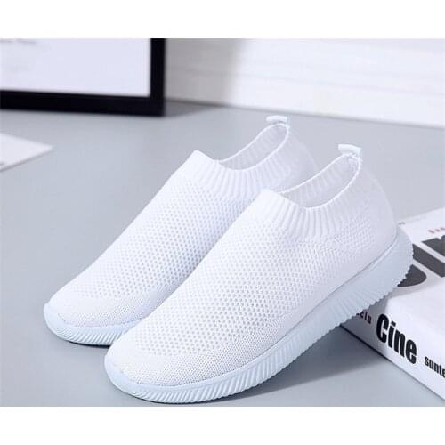 Large Size 43 Flying Woven Elastic Stockings Casual Womens Shoes Comfortable Flat Sports Breathable Single Shoes 2021 New