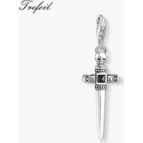 Skull Sword Charms Pendant,Fashion Jewelry 925 Sterling Silver Vintage Brave Rebel Gift For Women Girls Fit Bracelet Necklace