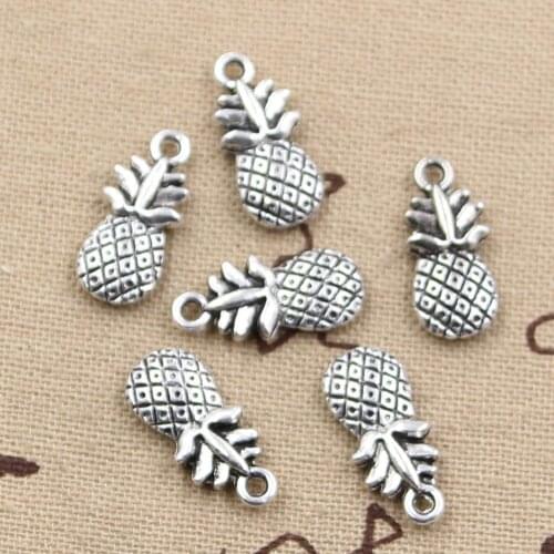 20pcs Charms Double Sided Pineapple 19x9mm Antique Silver Color Plated Pendants Making DIY Handmade Tibetan Silver Color Jewelry
