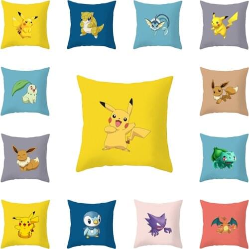 Pokemon Cartoons Pikachu Polyester pillowcase Anime pillowcase Home car living room bedroom Decorative pillowcase Couple gifts
