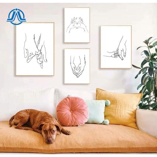 Hold Hands Poster Line Art Canvas Painting Minimalist Print Hand Heart Pictures Wall Art For Living Room On The Wall Home Decor