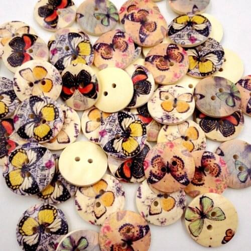 20mm 50pcs butterfly Retro series wooden buttons for wood handwork sewing scrapbook clothing crafts accessories decor wedding