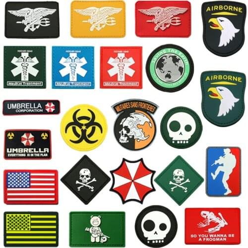 PVC Patch Flag Sniper Foxhound Umbrella Peace World Air force Navy Seal Military 3D Patch Tactical Badge Airsoft Patches