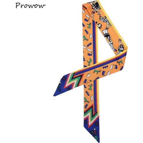 Luxury Brand Silk Scarf New Design Fairy tale printed scarf Women Bag Hair Skinny Scarf Wrist Towel Foulard Femme Tie SJ162