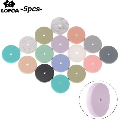 LOFCA 5pcs Coin Silicone Beads Disc Baby Teether Round BPA Free DIY Necklace Baby Teething Toy Pacifier Chain Baby Teething Care