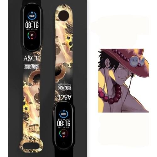 JP Anime One Piece Fire Fist Ace For Xiaomi Mi Band 5 6 Silicone Wrist Strap For Miband