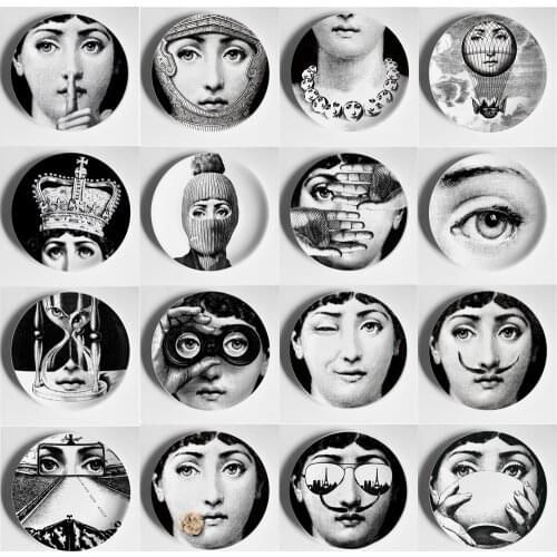 Plates Black&white Illustration Hanging Dishes Sample Room Home Hotel Decor Cavalieri Face Ceramic Crafts Wall Decor