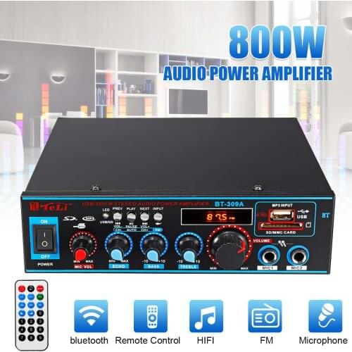 800W 12V/220V 2CH HIFI Car Audio Power Amplifier Home Theater Amplifier Remote Control Subwoofer Stereo Audio Amplificador