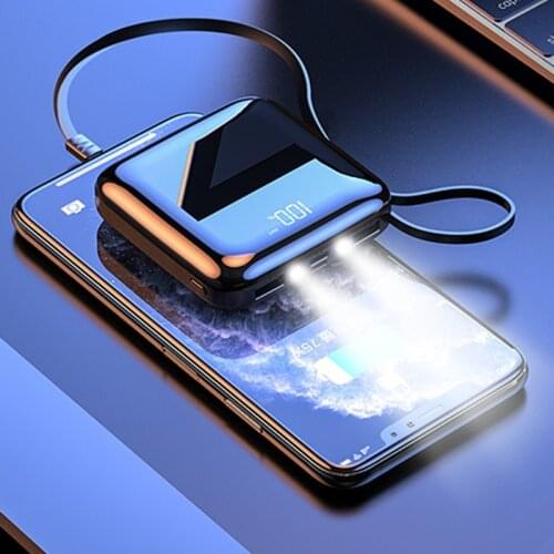 Power Bank 30000mAh Mini Portable Charger for Xiaomi Iphone Powerbank Built-in Cables External Battery Charger With Flashlight