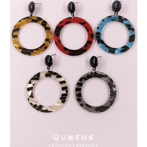 QUMENG 2021 Trend Geometric Hollow Round Exaggerated Resin Acrylic Ladies Drop Earrings Womens Fashion Party Show Jewelry