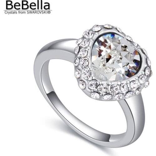 BeBella heart stone crystal finger ring for made with Swarovski Elements in 5 stone colors for women