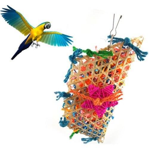 Parrot Bird Pull Bites Climb Chew Toy Colorful Hanging Strip Rope Pet Cage Decor Yellow Kettle Shape Hanging Ornament Storage