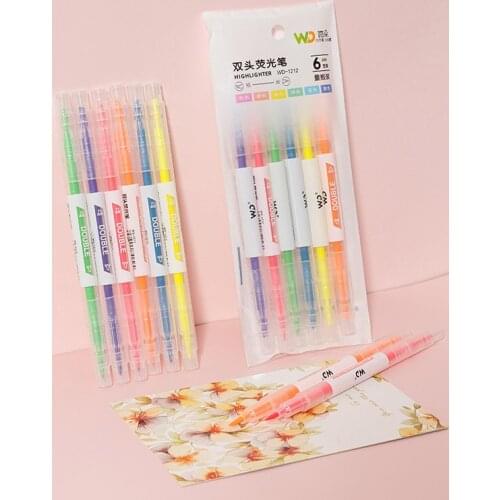 Double-Headed Two-Color Highlighter Pen For Students To Draw Key Sentence Markers Color Oblique Head Marker Pens