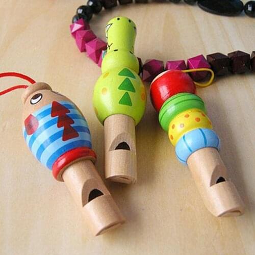 1pcs Mini Wooden Cartoon Animal Whistle Educational Music Colorful Instrument Toy Baby Kid Favor Key Buckle
