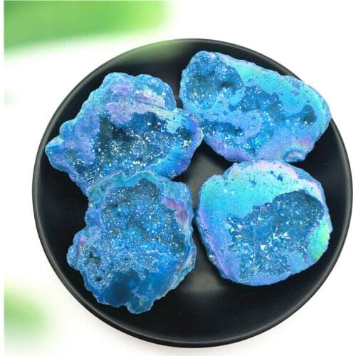1pc Light Blue Titanium Aura Agate Quartz Cluster Crystal Points Geode Specimen Decorative Stones and Minerals
