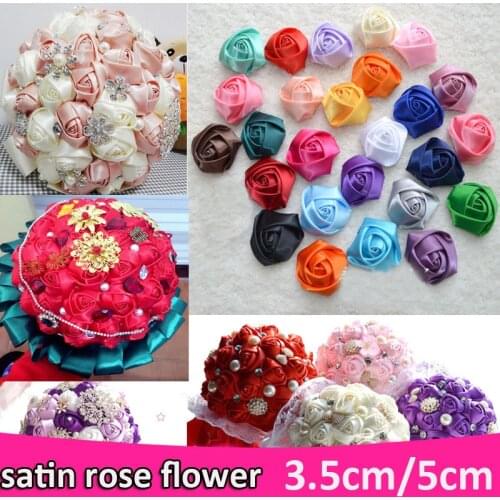 10Pieces/Lot Size 3.5CM/5CM Handmade Silk Satin Rose Decorative Ribbon Flowers Hand DIY Wedding Bouquet Accessories