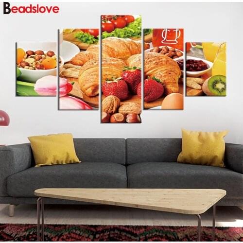 100% square round Drill food Croissan 5piece Diamond Painting Cross Stitch Mosaic Embroidery rhinestone Painting restaurant art