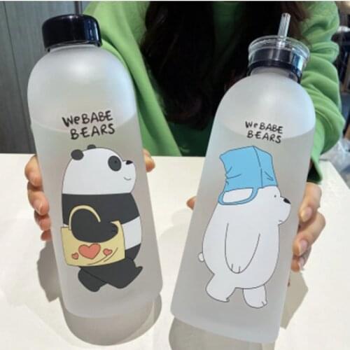 1000ml kungfu Panda Transparent Plastic Bottle Cartoon Frosted water Bottles Leak-proof Drinkware Cute Student Girl Gift Cup