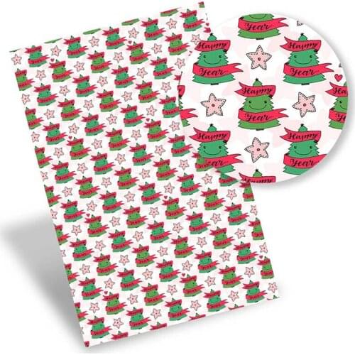 2021 Happy New Year Faux Leather Fabric Sheets Cactus Printed For Bowknot Bags DIY Scrapbooking Craft Supplies 22*30cm/0.8mm 1pc