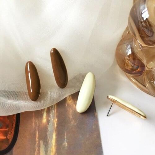 2021 Trendy Fashion Geometric Resin Stud Earrings for Women Cute Coffee Bean Pattern Stud Earring Korean Fashion Jewelry