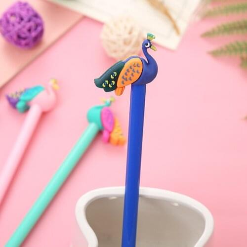4Pcs Stationery Cartoon Cute Kawaii peacock Gel Pens Creative School Office Supply Handles sweet pretty lovely Ink pen