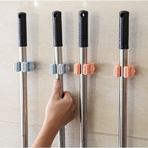5Pcs Non Punch Broom Clip Hook Seamless Mop Hook Wall Sticker Mop Storage Holder Bathroom Kitchen Home Organizer Shelves