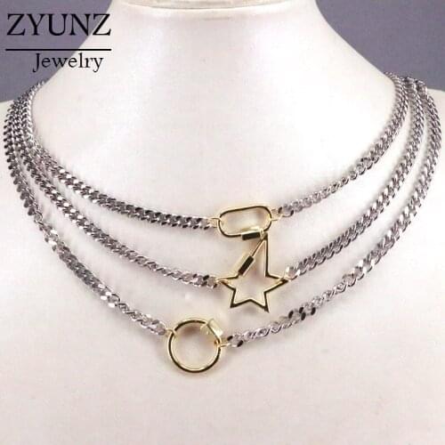 10PCS, Gold/Silver Color curb link chain necklace star round oval clasp necklace fashion jewelry