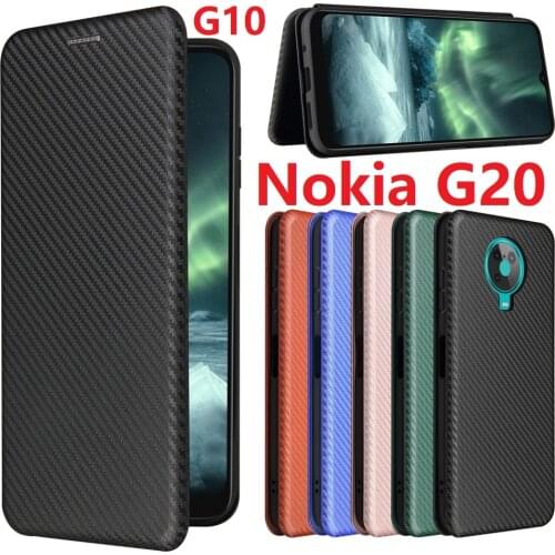 Carbon Fiber For Nokia G20 G10 Case Magnetic Book Stand Flip Card Protective Wallet PU Leather Cover