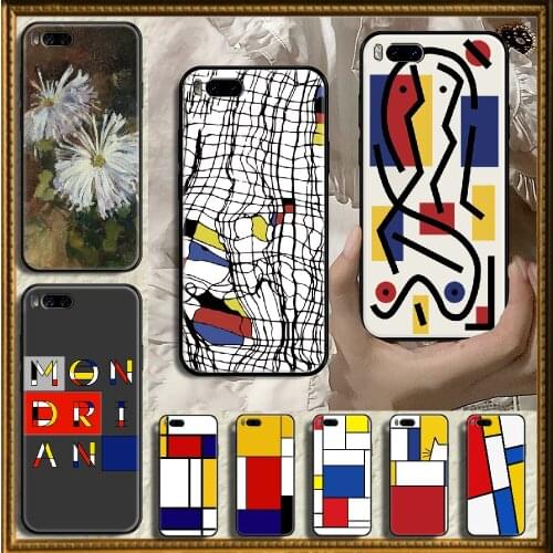 Art Color Mondrian Phone case For Xiaomi Mi Max Note 3 A2 A3 8 9 9T 10 Lite Pro Ultra black trend bumper silicone waterproof