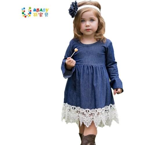 Spring Autumn Girls Princess Dress Baby Children Clothing Denim Lace Evening Dress Kids Long Sleeve Party Dresses Girl Clothes