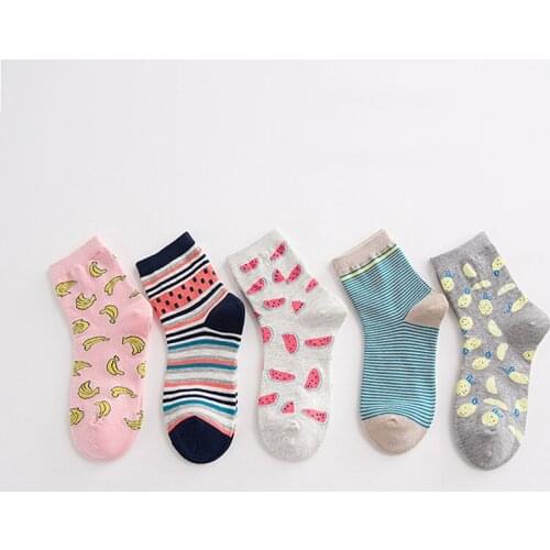 Striped Cotton Socks Women Watermelon Black Fashion Casual Fruit Short Sock Ladies Banana Female Funny Harajuku Middle Tube Sox