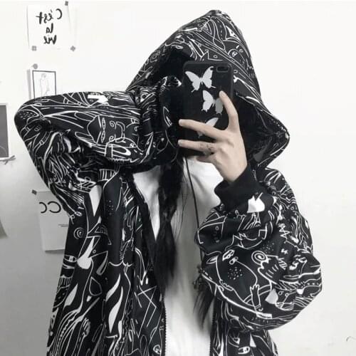Oversized hoodies Punk Harajuku Streetwear Cardigan zipper graffiti print sweatshirt jacket clothes hoody vintage Kawaii clothes