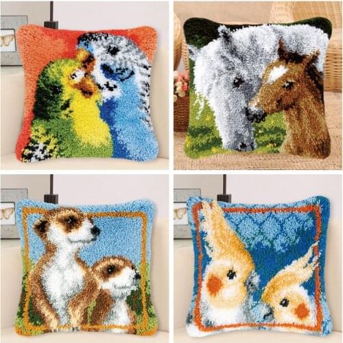 DIY Latch Hook Animals Cushion Pillowcase Canvas Crocheting Foamiran Carpet Embroidery Carpet Latch Hook Kit Knitted Knot Pillow