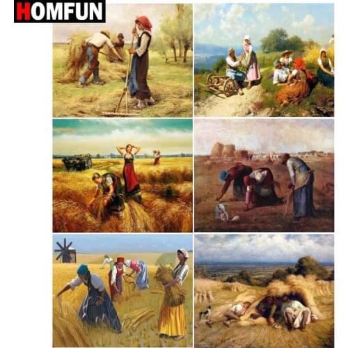 HOMFUN Paint With Diamond Embroidery "Wheat woman landscape" Diamond Painting Full Square Round Picture Of Rhinestone Decor