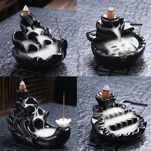Waterfall Incense Burner Backflow Ceramic Incense Holder Incense Fountain Backflow Incense Cones for Handicraft Home DecorOffice