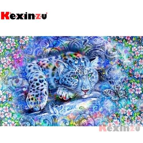 Kexinzu 5D DIY Full Square/Round Diamond Painting"Blue leopard flower"3D Embroidery Cross Stitch handcraft work Home Decor @X666