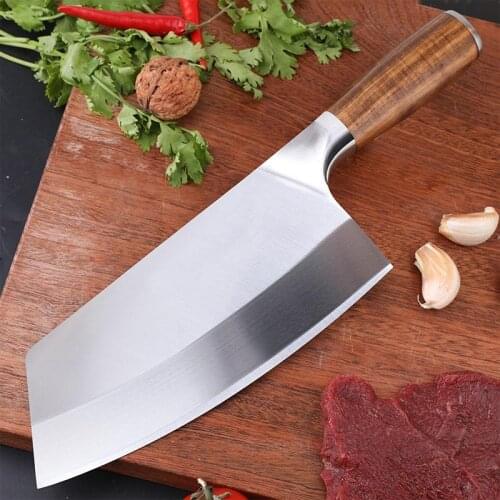 8inch Chinese Chef Knife Stainless Steel Meat Cleaver Kitchen Knife Sharp Slicing Knife Meat Cleaver Wooden Handle Butcher Knife