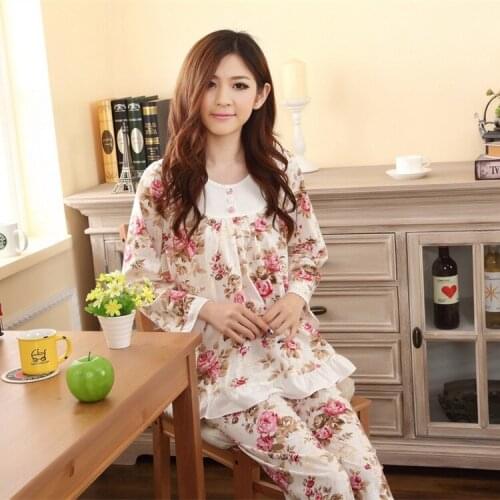 2Pcs Shirt+Pants Ladies Comfortable Pajamas Set Pure Cotton Floral Print Female Sleepwear Women Spring Autumn Home Clothing Sets