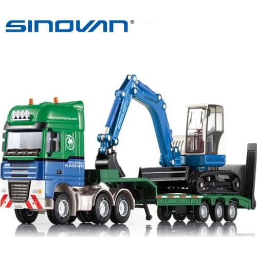 Alloy Diecast Model Semi-Trailer 1:50 Low Platform Truck Low Loader Tractor With 4 Wheel Loader Vehicle Diecast Hobby Toy Kid