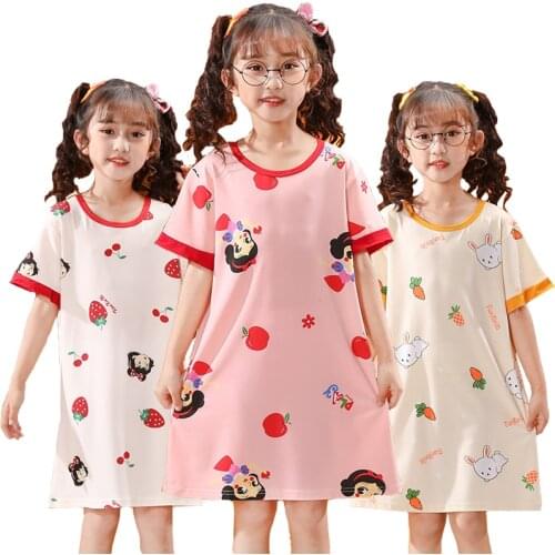 Summer Long T Shirt Nightgown 2021 Girl New Homewear Dress Kids Cartoon Snow White Sleepwear Anime Princess Print Pajamas New