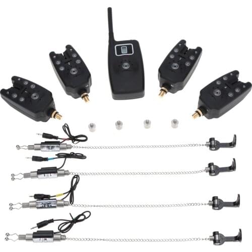 Lixada Wireless Fishing Bait Alarm LED Digital Fishing Alarm Alert Set 4 Fishing Bite Alarm + 1 Receiver +4 Swinger Fishing Tool