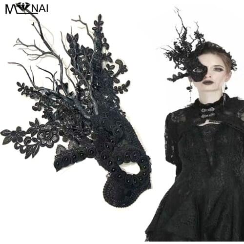 Cosplay Gothic Half Face Mask Halloween Masquerade Black Lace Carnival Masks Ladies Vintage Funny Branches Handmade Masks