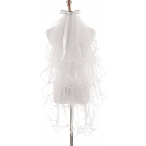 Multi-Layer Beaded Pencil Edge Wedding White and Ivory Veil Shoulder Length Veil Wedding Accessories